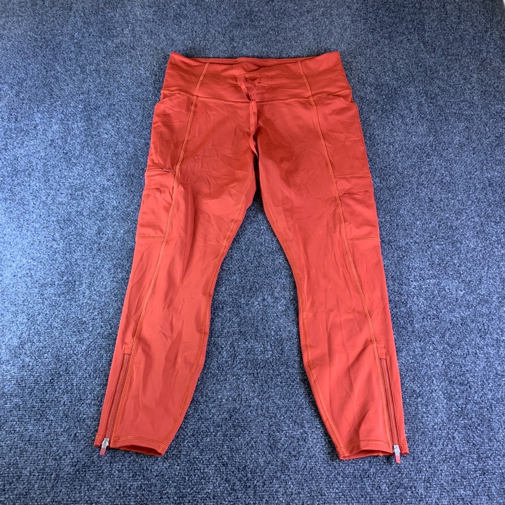 Athleta Rainier Unbrushed Cargo 7/8 Leggings Womens 30x23 Orange Ankle Zip Yoga
